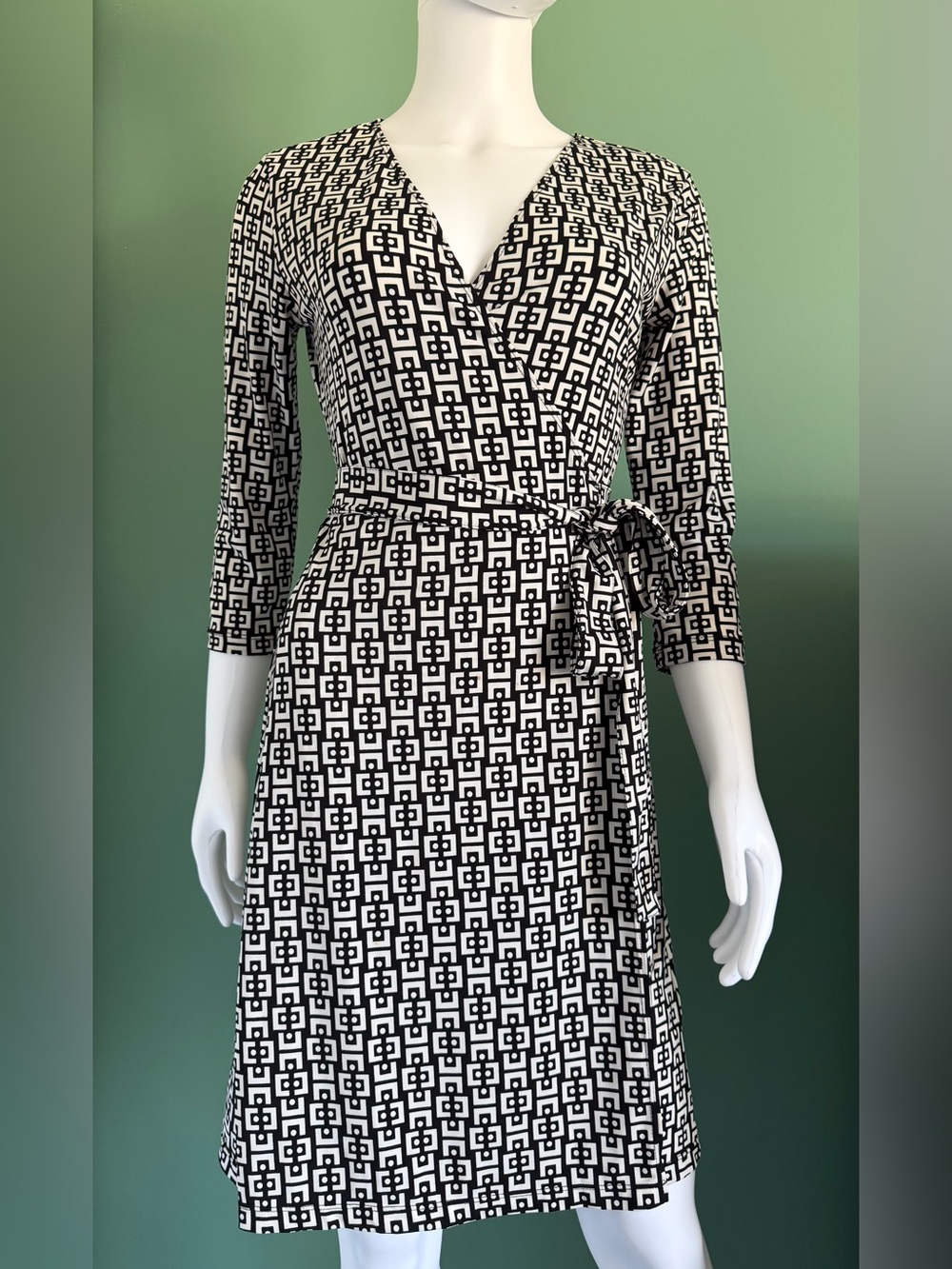 Max Studio Black & White Geometric Wrap Dress